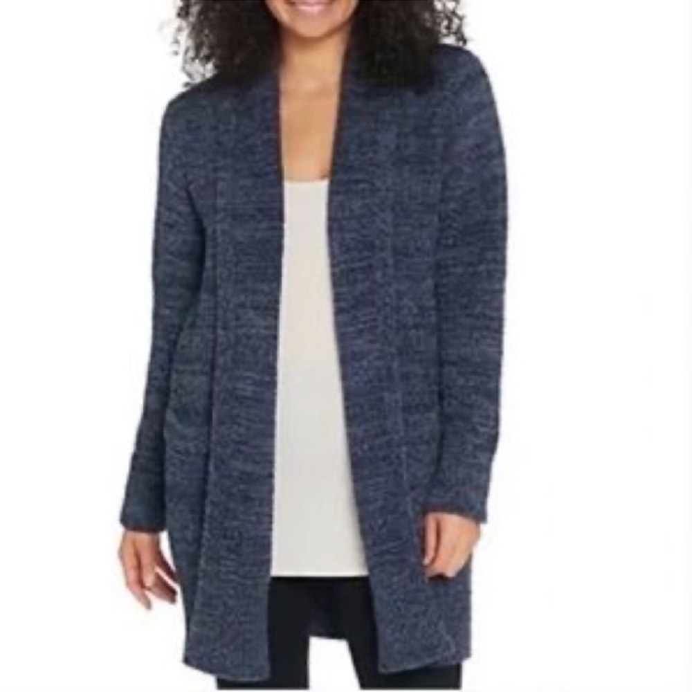 Barefootdreams Cozychic Long Line Cardigan Plush Sweater Heathered Blue Sz 1X